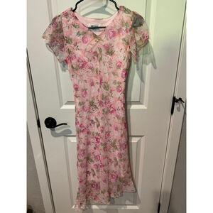 Girls Amy Byer Pink Floral Midi lined Dress Size 16